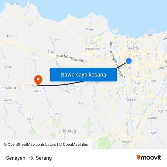 Gelora Bung Karno to Serang map