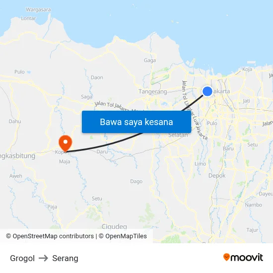 Grogol to Serang map