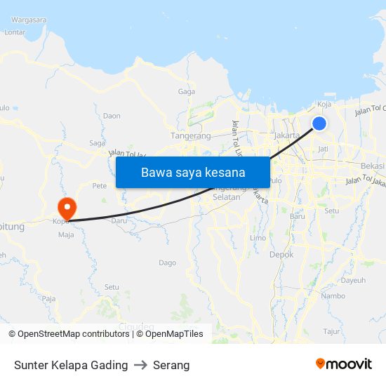 Sunter Kelapa Gading to Serang map