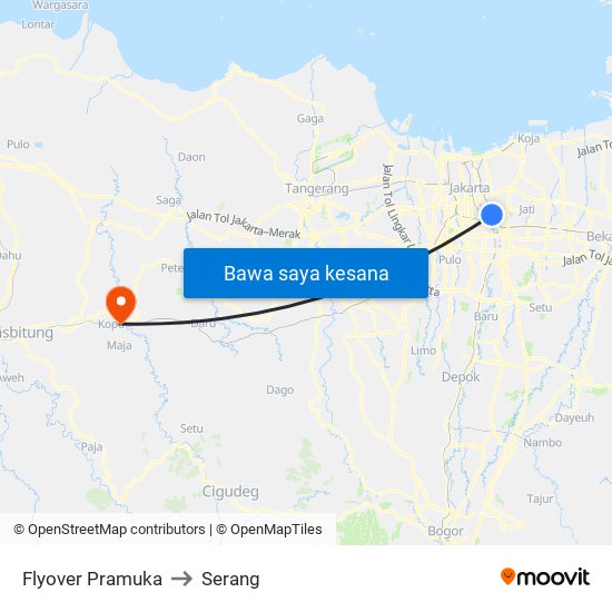 Flyover Pramuka to Serang map