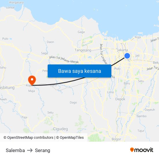 Salemba to Serang map