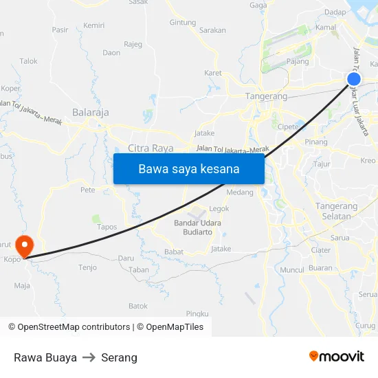 Rawa Buaya to Serang map
