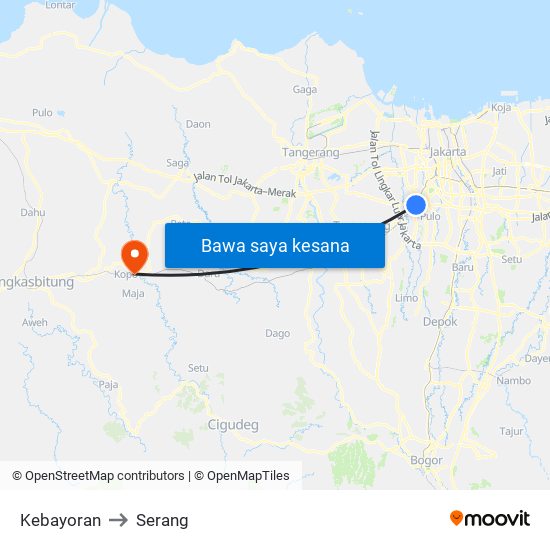 Kebayoran to Serang map