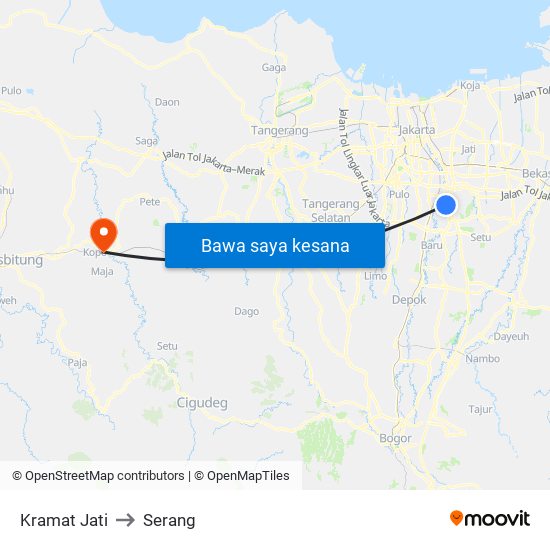 Kramat Jati to Serang map