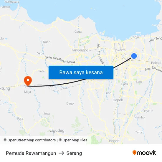 Pemuda Rawamangun to Serang map