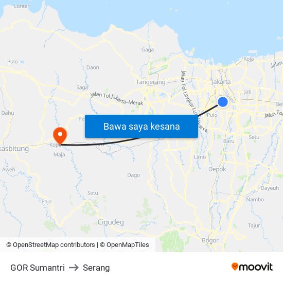 GOR Sumantri to Serang map