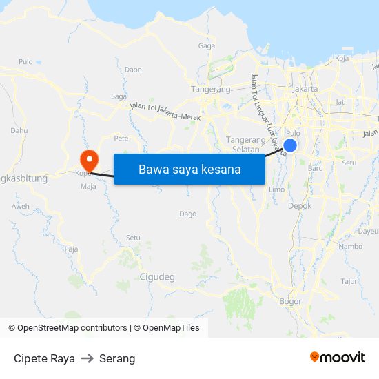 Cipete Raya to Serang map