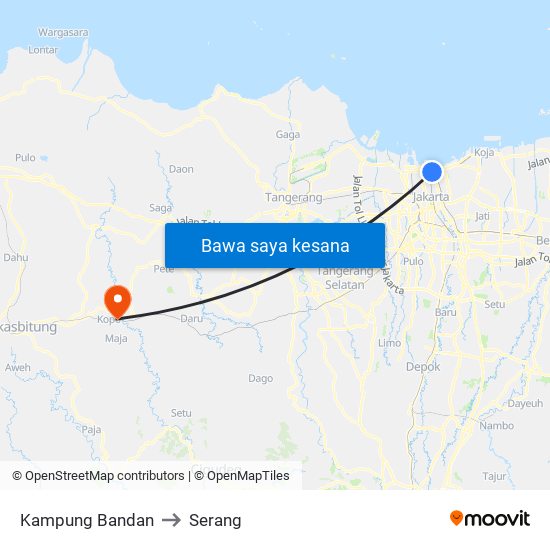 Kampung Bandan to Serang map