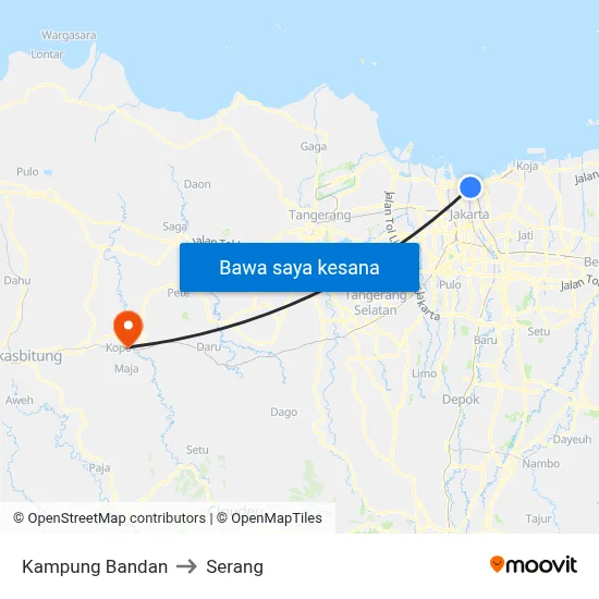 Kampung Bandan to Serang map