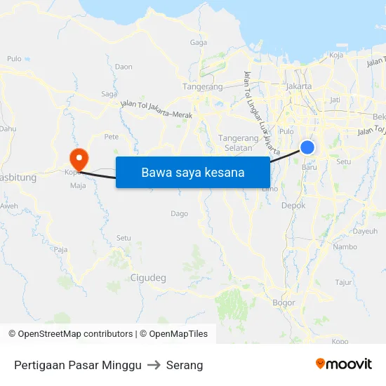 Pertigaan Pasar Minggu to Serang map