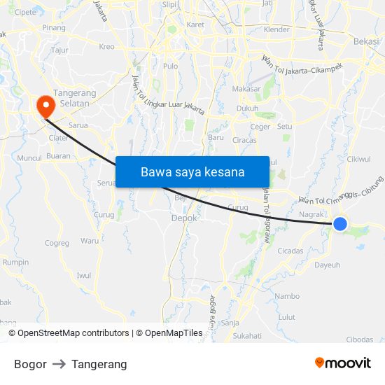 Bogor to Tangerang map