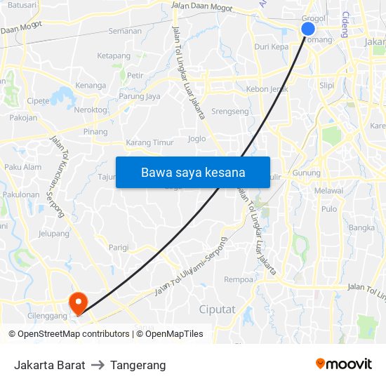 Jakarta Barat to Tangerang map