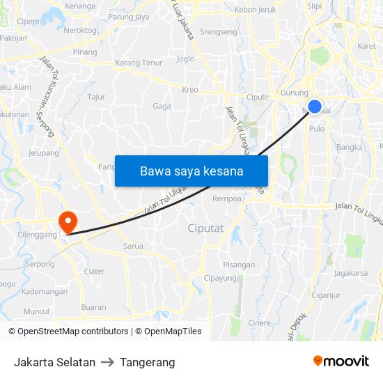 Jakarta Selatan to Tangerang map
