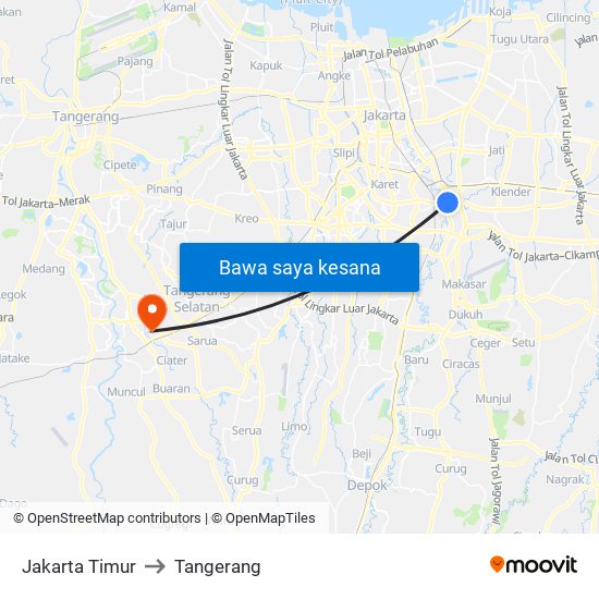 Jakarta Timur to Tangerang map