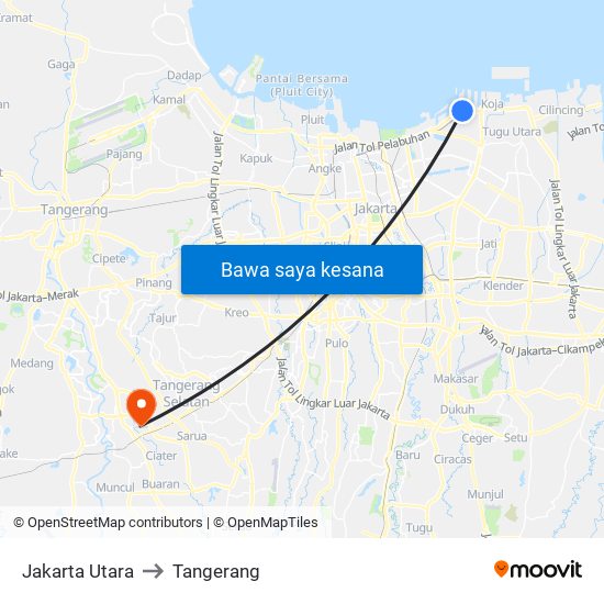 Jakarta Utara to Tangerang map