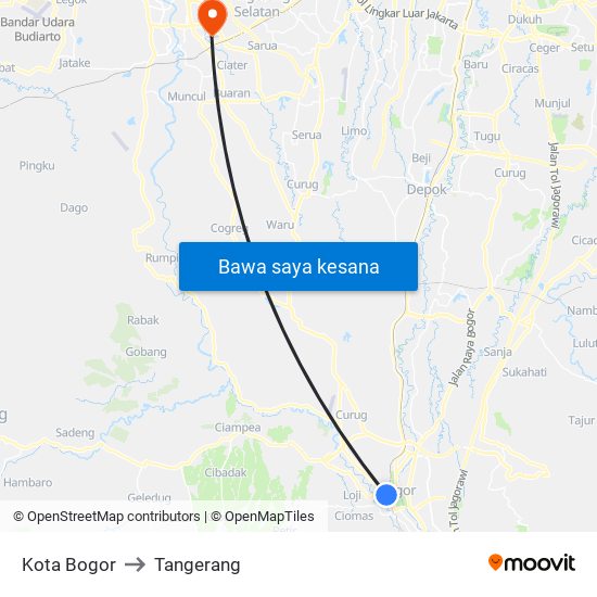 Kota Bogor to Tangerang map