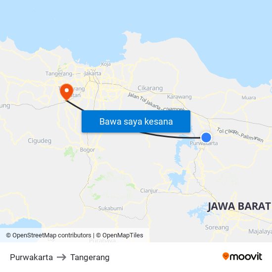 Purwakarta to Tangerang map
