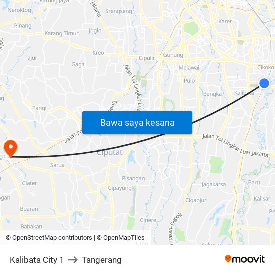 Kalibata City 1 to Tangerang map