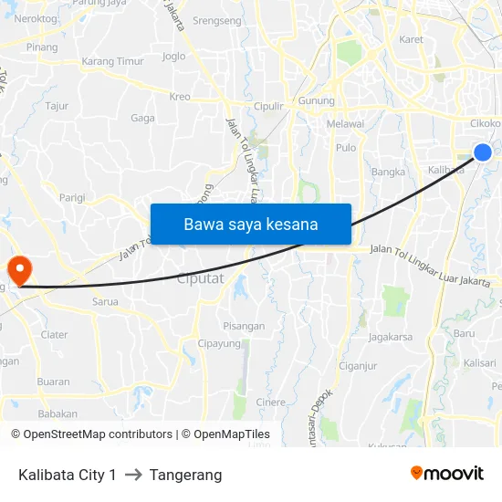 Kalibata City 1 to Tangerang map