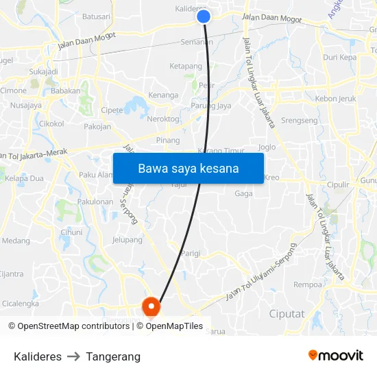 Kalideres to Tangerang map
