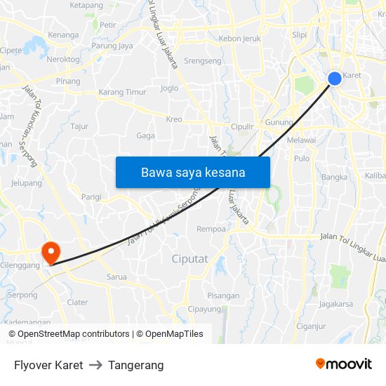 Flyover Karet to Tangerang map