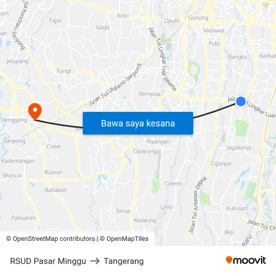 RSUD Pasar Minggu to Tangerang map