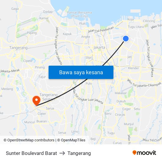 Sunter Boulevard Barat to Tangerang map