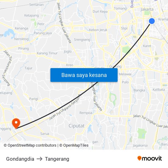 Gondangdia to Tangerang map