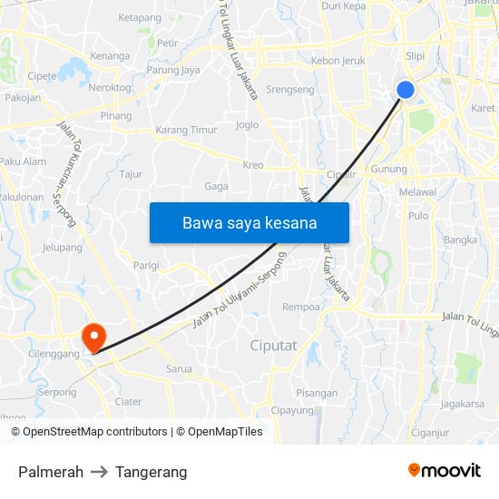 Palmerah to Tangerang map