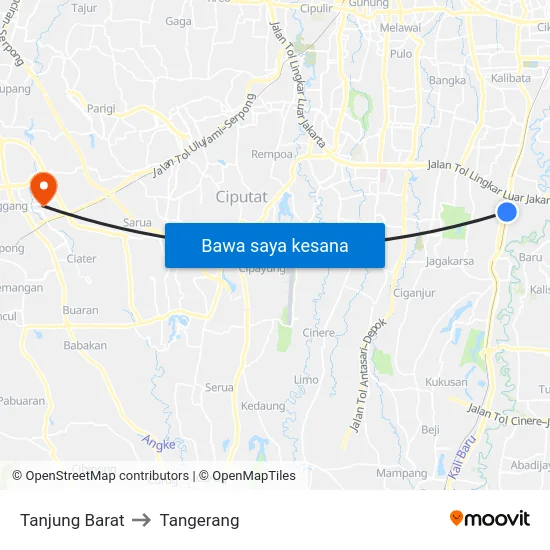 Tanjung Barat to Tangerang map