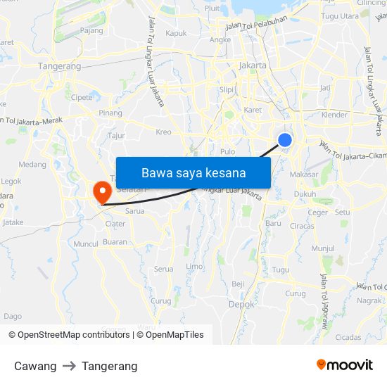 Cawang to Tangerang map