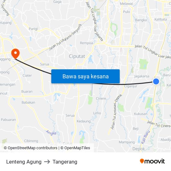 Lenteng Agung to Tangerang map
