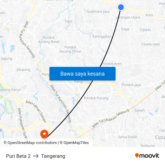 Puri Beta 2 to Tangerang map