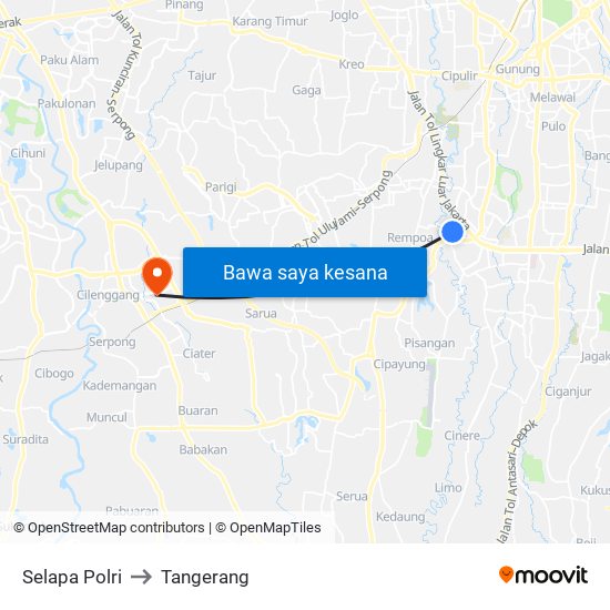 Selapa Polri to Tangerang map