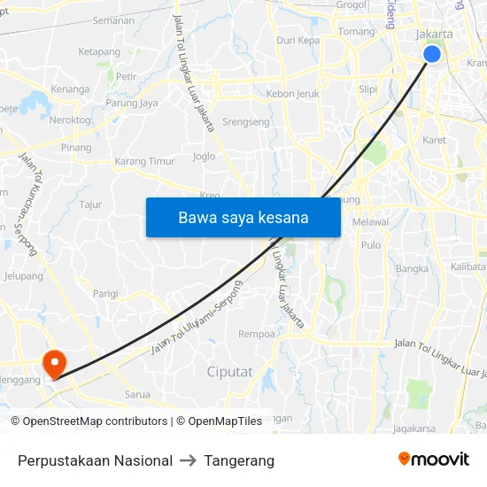 Perpustakaan Nasional to Tangerang map