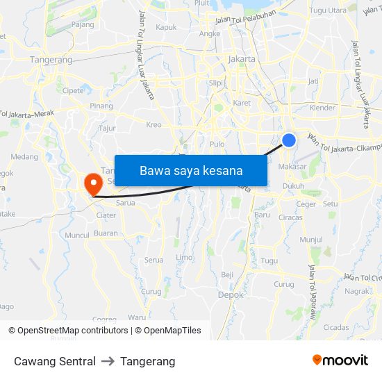 Cawang Sentral to Tangerang map