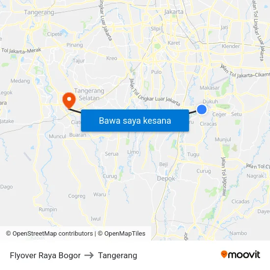 Flyover Raya Bogor to Tangerang map