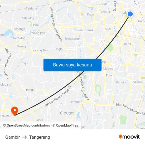 Gambir to Tangerang map
