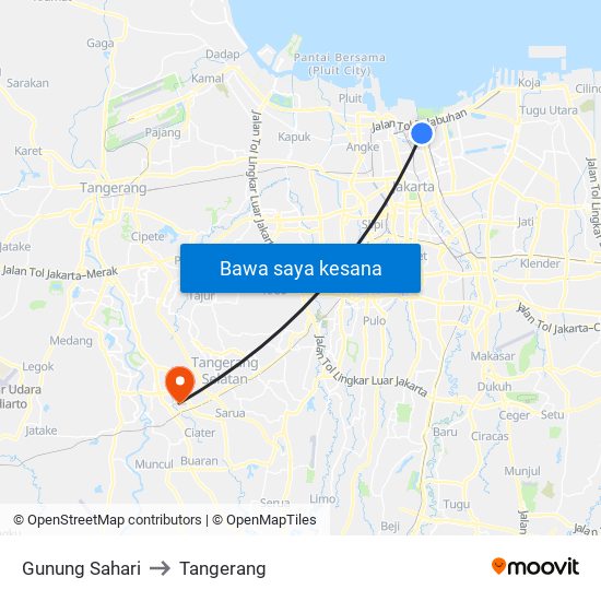 Gunung Sahari to Tangerang map