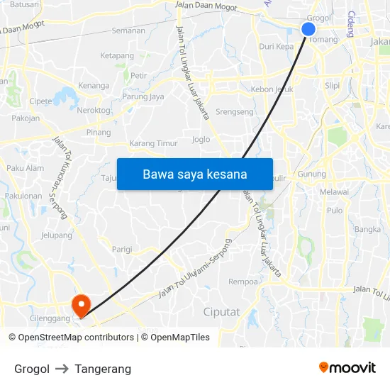 Grogol to Tangerang map