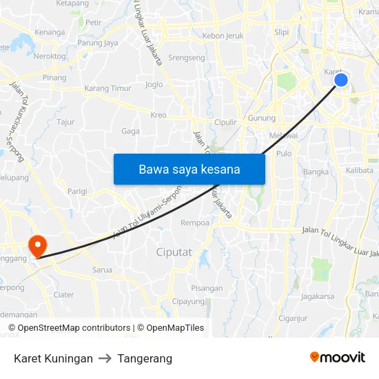 Karet Kuningan to Tangerang map