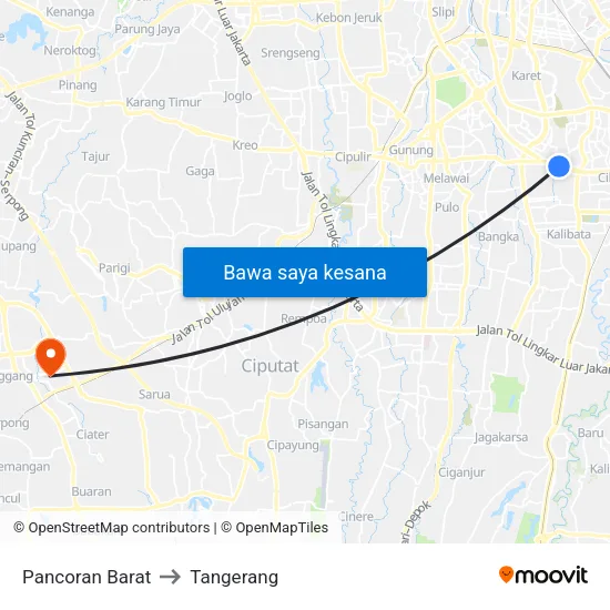 Pancoran Barat to Tangerang map