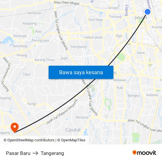 Pasar Baru to Tangerang map