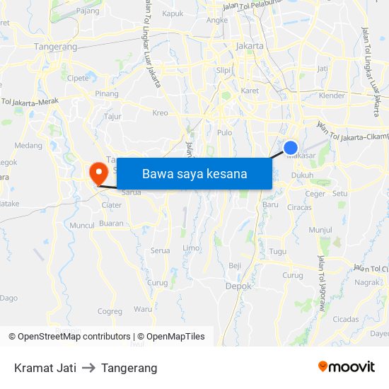 Kramat Jati to Tangerang map