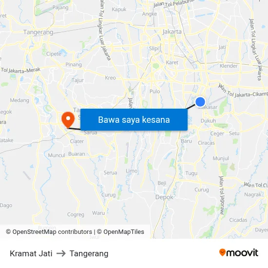 Kramat Jati to Tangerang map