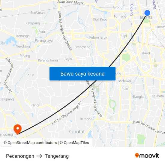Pecenongan to Tangerang map