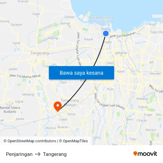 Penjaringan to Tangerang map