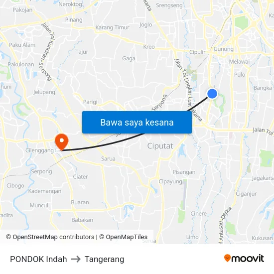 PONDOK Indah to Tangerang map