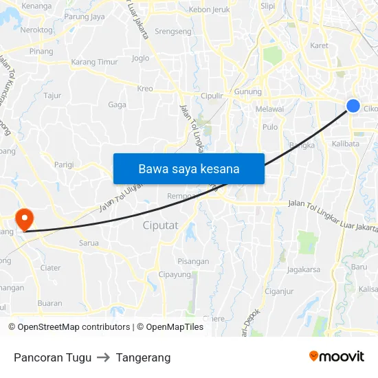 Pancoran Tugu to Tangerang map