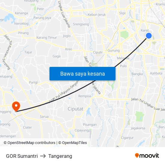 GOR Sumantri to Tangerang map